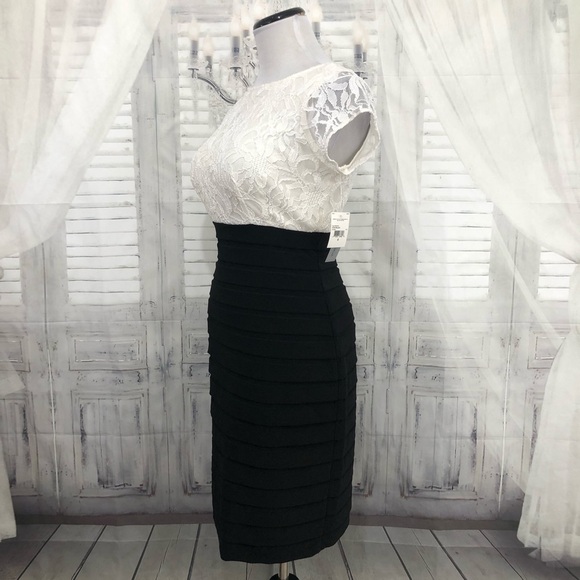 Simply Liliana Size 4 Dress Ivory Black Fitted Cap Sleeve Open Back Formal - Picture 4 of 10